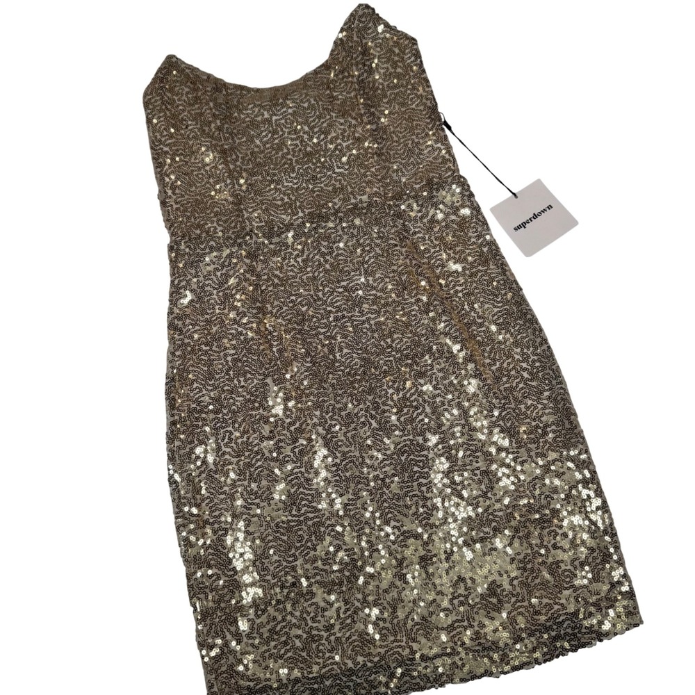 superdown Gold Sequin Strapless Mini Dress NWT Size XS Bodycon Party | Vegas - Picture 1 of 10